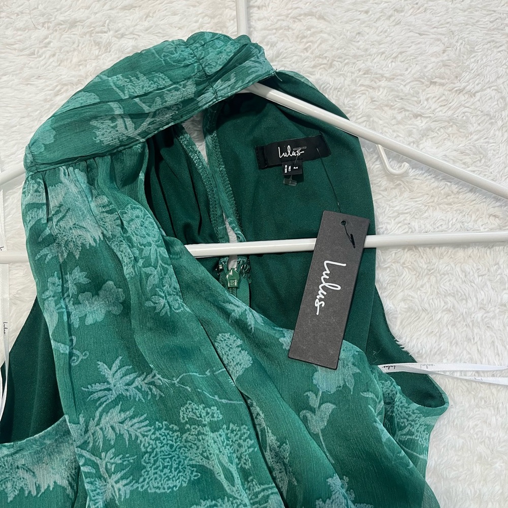 Lulu's Teal Halter Tiered Midi Dress with Waist Tie - Picture 9 of 9